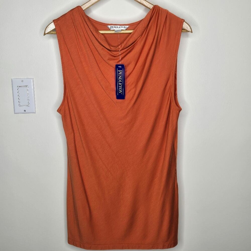 NWT Pendleton Women's Cowl Neck Sleeveless Blouse Deep Orange Size L